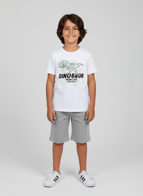 Conjunto Menino Dinosaur Primitive Branco Abrange