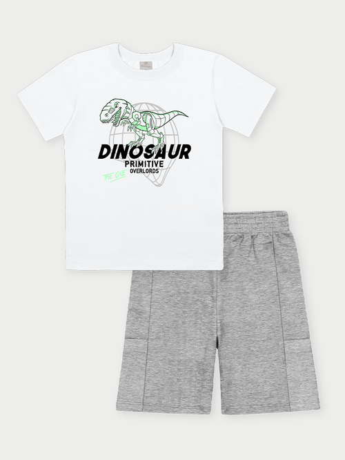 Conjunto Menino Dinosaur Primitive Branco Abrange