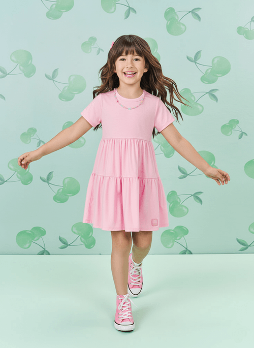 Vestido Menina com Colar de Miçangas Rosa Mundo Cinti
