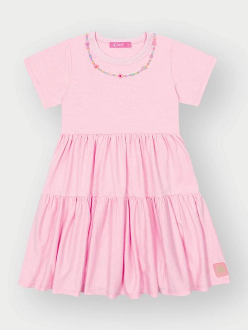 Vestido Menina com Colar de Miçangas Rosa Mundo Cinti