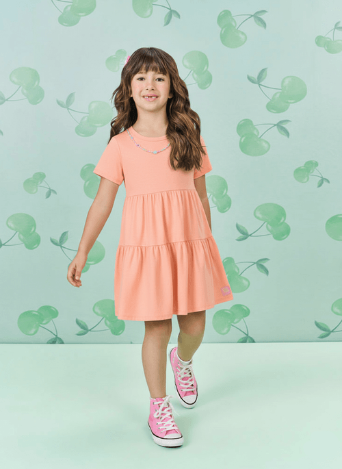 Vestido Menina com Colar de Miçangas Laranja Mundo Cinti