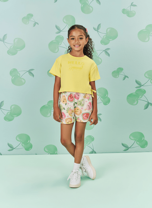 Conjunto Menina Hello Summer Rosa Amarelo Mundo Cinti