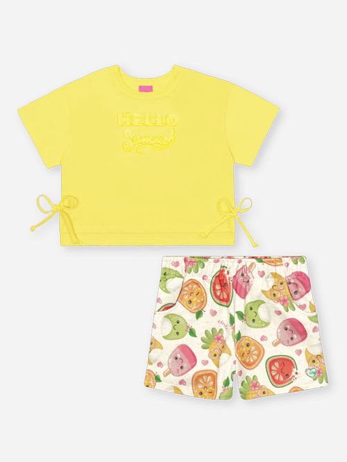Conjunto Menina Hello Summer Rosa Amarelo Mundo Cinti