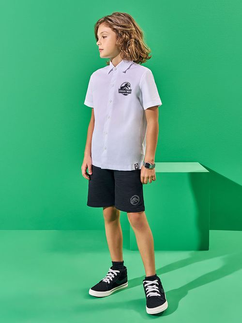 Bermuda Menino em Moletom Jurassic World Preto Kippos