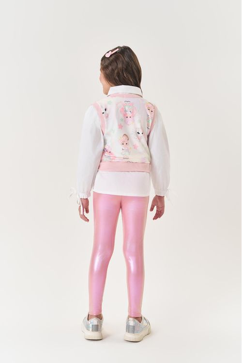 Conjunto Infantil Menina Colete E Legging Holográfico Rosa Mundo Cinti