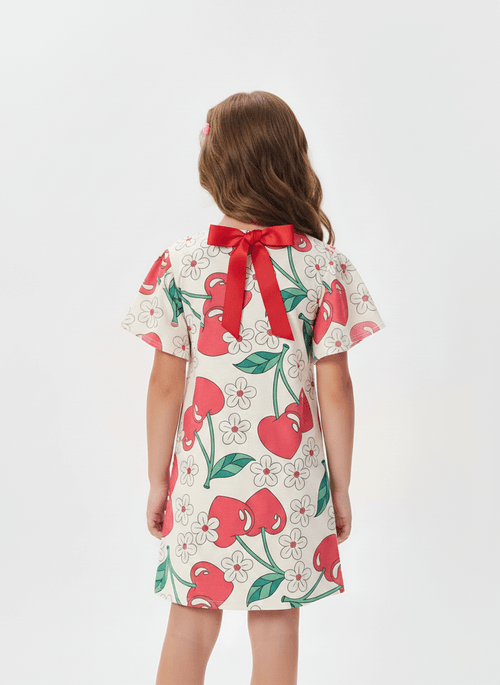 Vestido Menina em Cotton Cerejas Vermelho Mundo Cinti
