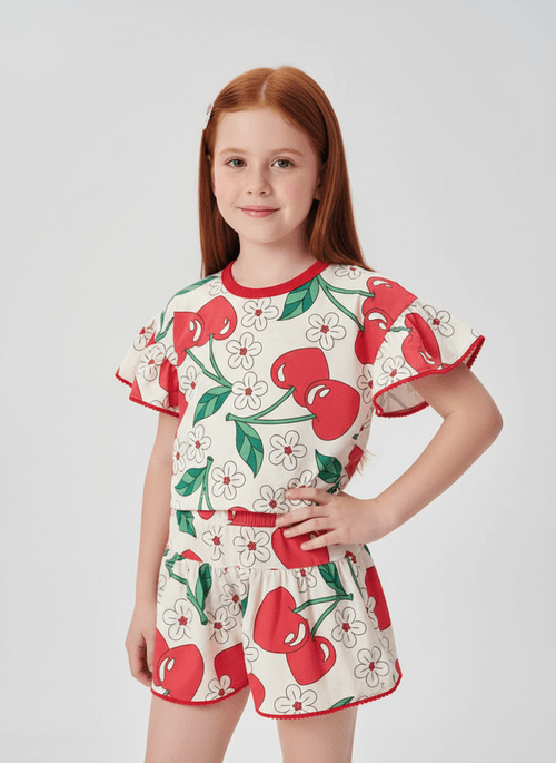 Conjunto Menina em Cotton Cerejas Vermelho Mundo Cinti