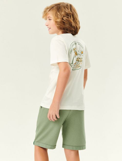Conjunto Camiseta Estampa Costas E Bermuda Natural E Verde Abrange