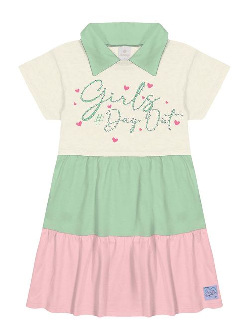 Vestido Gola Polo Natural, Verde Menta E Rosa Neon Abrange
