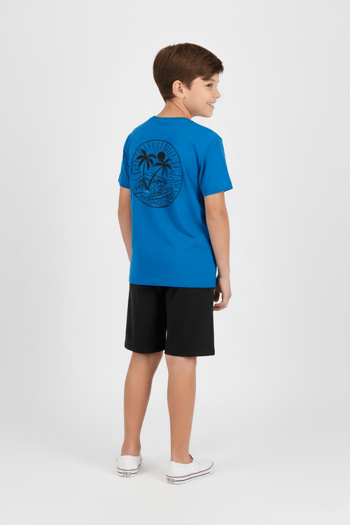 Conjunto Camiseta Estampa Costas E Bermuda Azul E Preto Abrange