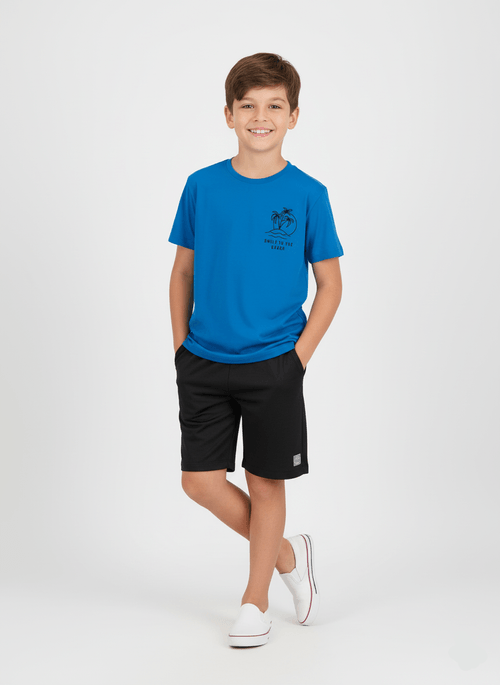 Conjunto Camiseta Estampa Costas E Bermuda Azul E Preto Abrange