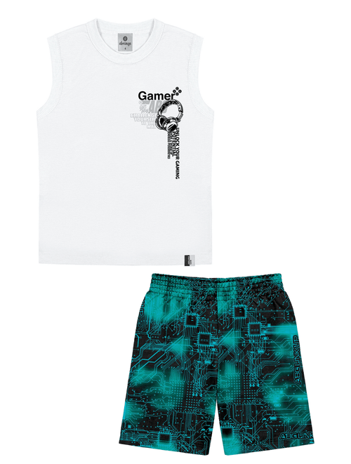 Conjunto Regata Game E Bermuda Branco E Preto Abrange