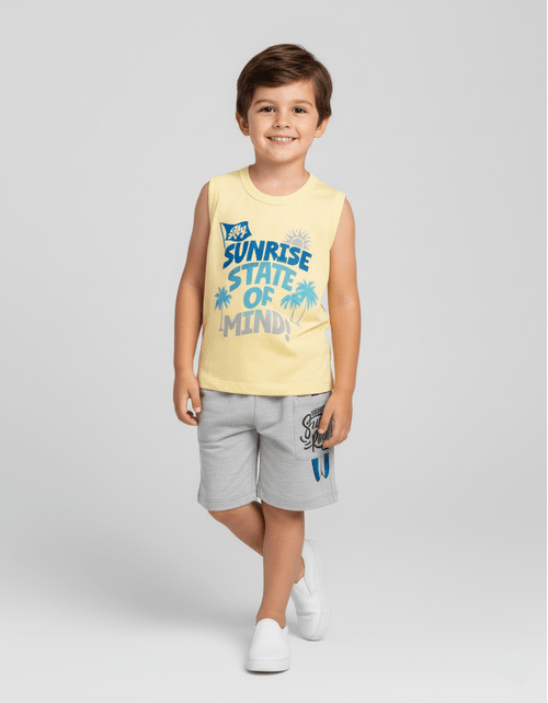 Conjunto Regata E Bermuda Amarelo E Mescla Abrange