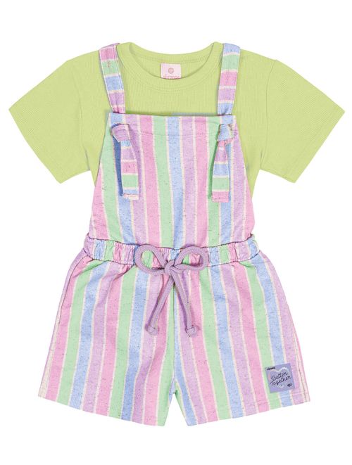 Conjunto Blusa E Jardineira Listrada Verde Abrange