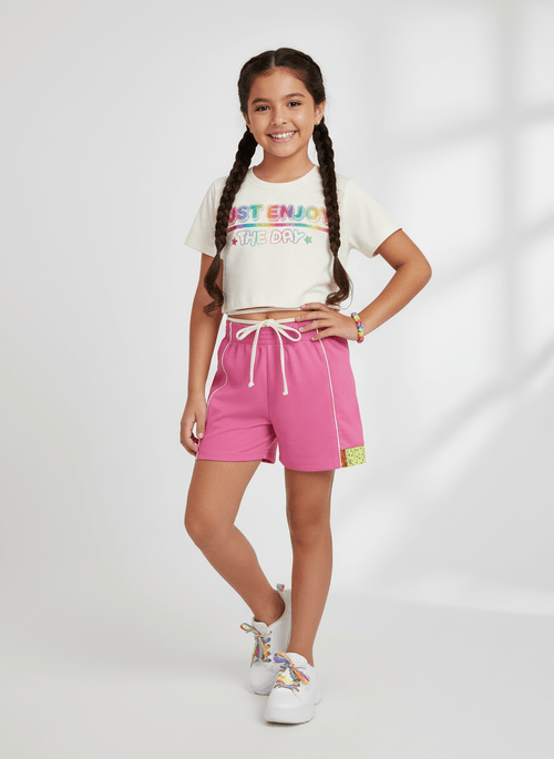 Conjunto Blusa Com Amarração E Short Natural E Rosa Abrange