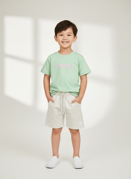 Conjunto Camiseta Estampa Costas E Bermuda Verde E Cinza Abrange