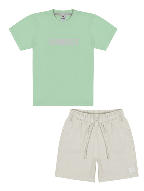 Conjunto Camiseta Estampa Costas E Bermuda Verde E Cinza Abrange