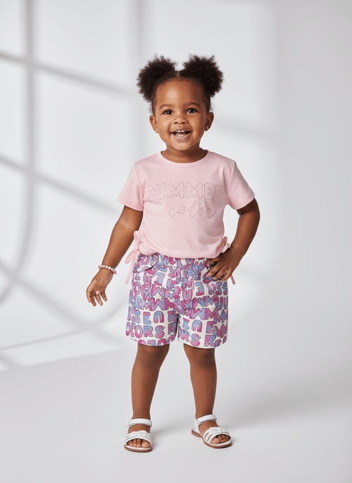 Conjunto Blusa E Short Letras Rosa Neon Abrange