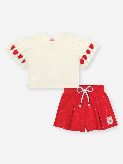 Conjunto Infantil Menina Corações Vermelhos Mundo Cinti
