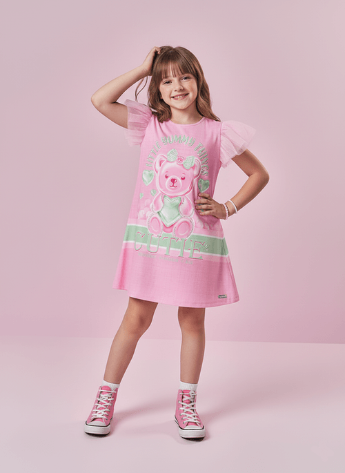 Vestido Infantil Menina Ursinha Rosa Mundo Cinti