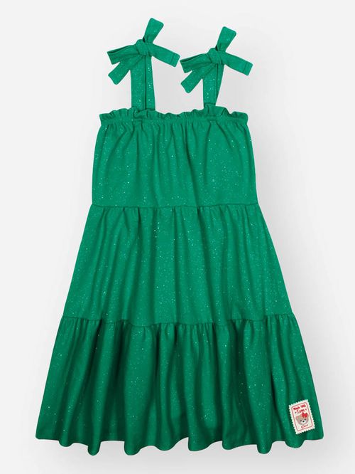 Vestido Infantil Menina com Glitter Verde Mundo Cinti