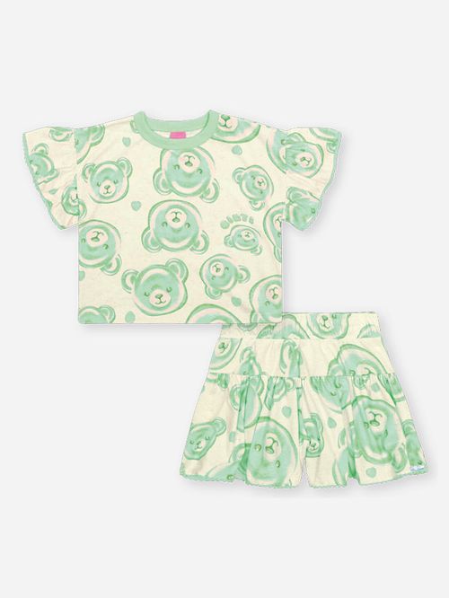 Conjunto Infantil Menina Cabeça de Ursinhos Verde Mundo Cinti