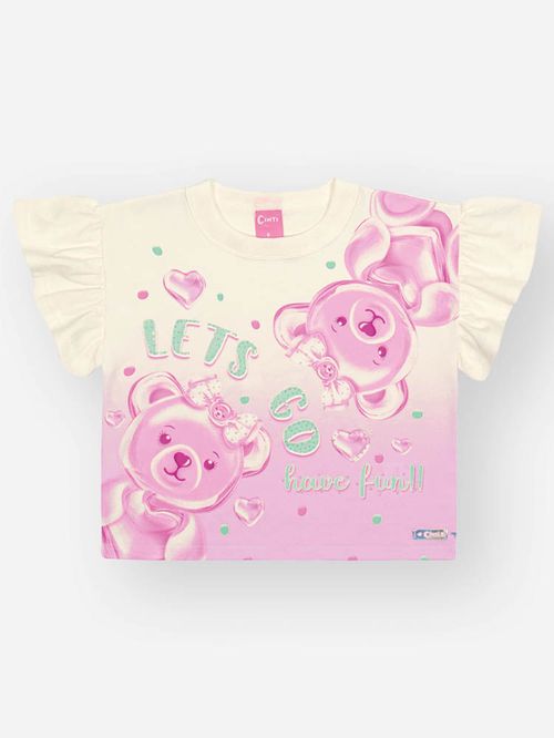 Blusa Cropped Infantil Menina Ursinhas Natural Mundo Cinti