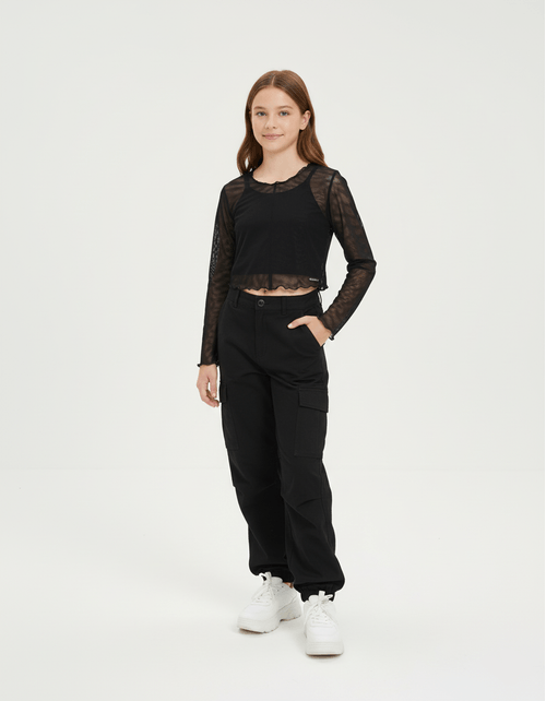 Blusa Cropped Tule Com Top Preto Dway