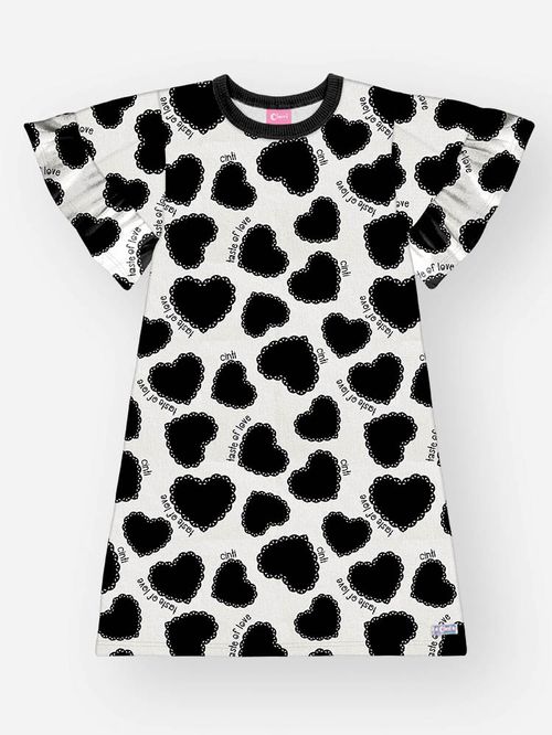 Vestido Infantil Menina Corações Preto Mundo Cinti