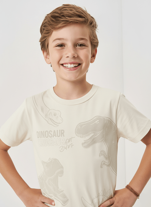 Camiseta Infantil Menino Dinossauros em Relevo Natural Divertto