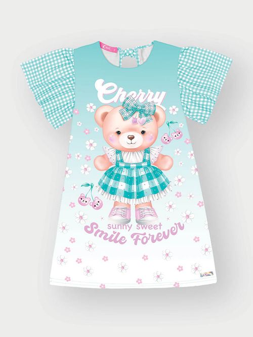 Vestido Menina Ursinha Xadrez Menta Mundo Cinti