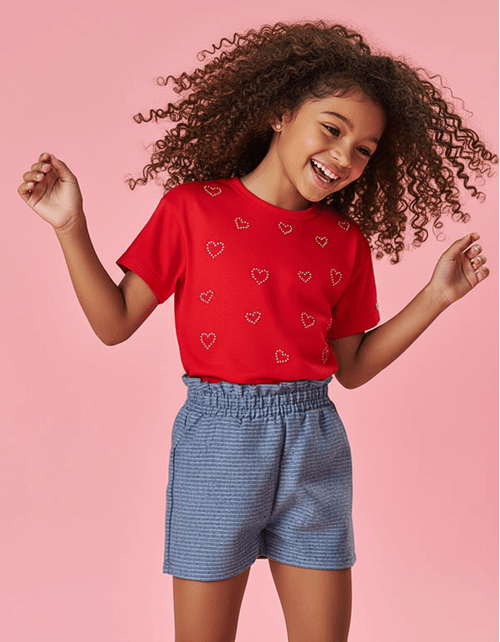 Blusa Infantil Menina Com Strass Coração Vermelho Mundo Cinti