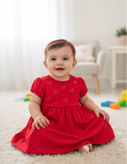 Vestido Bebê Menina Corações Strass Vermelho Mundo Cinti