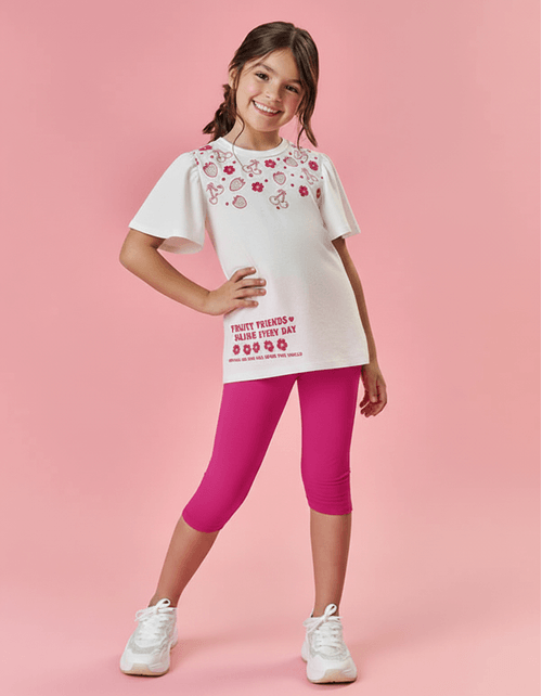 Conjunto Infantil Menina Tutti-Frutti Blusa E Calça Capri Pink Mundo Cinti