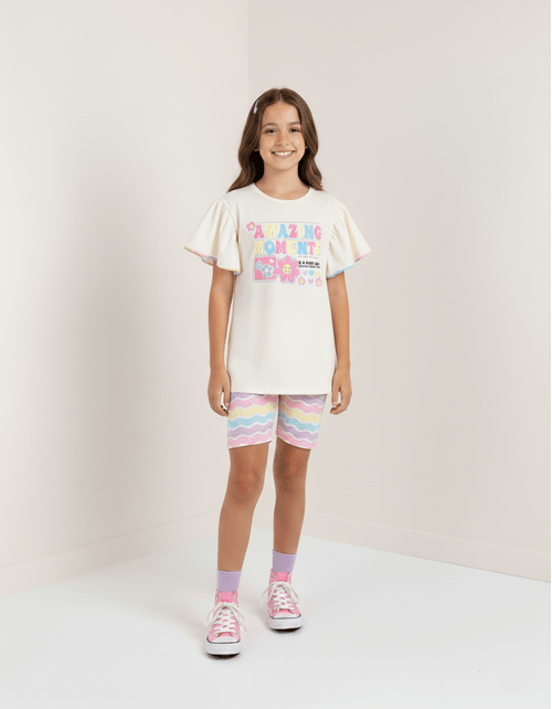 Conjunto Infantil Menina Blusa E Ciclista Arco-Íris Lilás Mundo Cinti