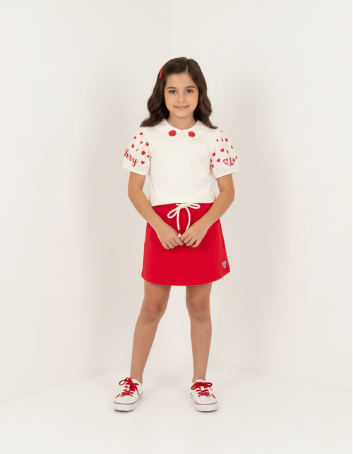 Conjunto Infantil Menina Blusa E Short-Saia Tutti-Frutti Vermelho Mundo Cinti