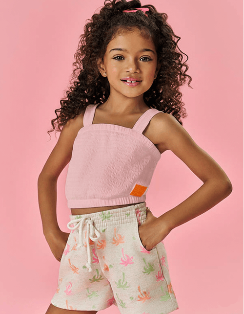 Conjunto Infantil Menina Blusa E Short Coqueiros Rosa Mundo Cinti