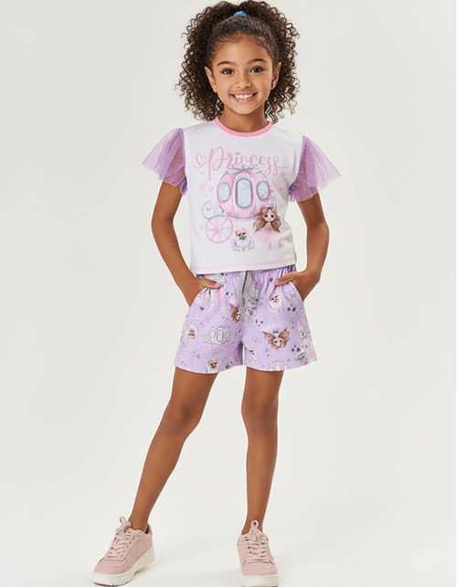 Conjunto Infantil Menina Blusa Princess E Short Lilás Mundo Cinti