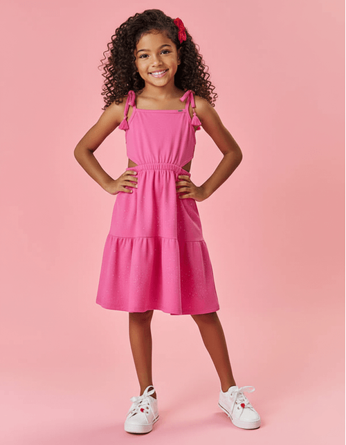 Vestido Infantil Menina Com Strass Rosa Mundo Cinti