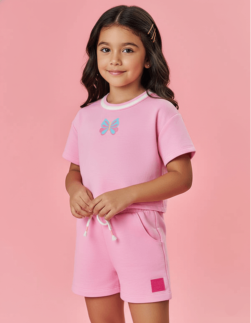 Conjunto Infantil Menina Monocromático Borboleta Rosa Mundo Cinti
