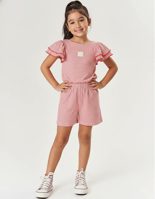 Macaquinho Infantil Menina Laço Costas Vermelho Mundo Cinti