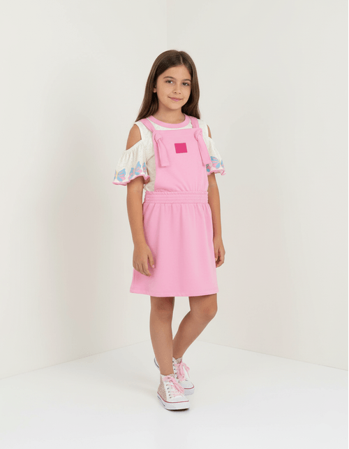 Conjunto Infantil Menina Blusa Borboletas E Salopete Rosa Mundo Cinti