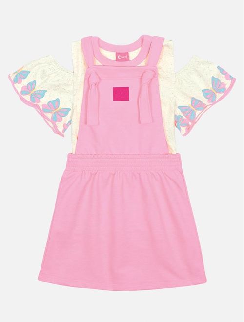 Conjunto Infantil Menina Blusa Borboletas E Salopete Rosa Mundo Cinti