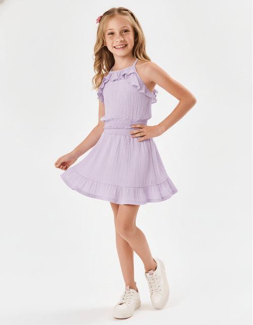 Conjunto Infantil Menina Blusa Boxy Babado E Saia-Short Lilás Cinti