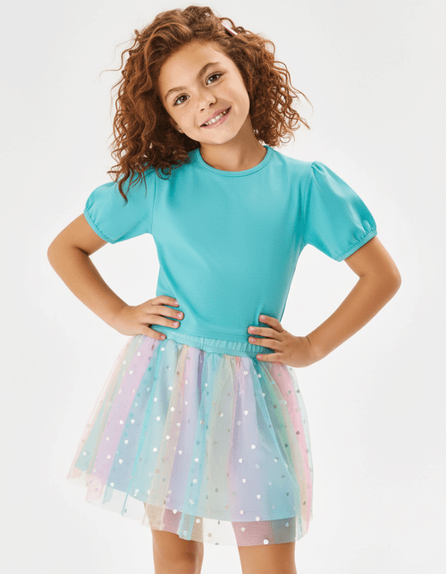 Conjunto Infantil Menina Blusa Cropped E Saia Em Tule Azul Cinti