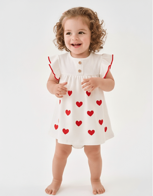 Vestido Body Bebê Menina Corações Natural Cinti