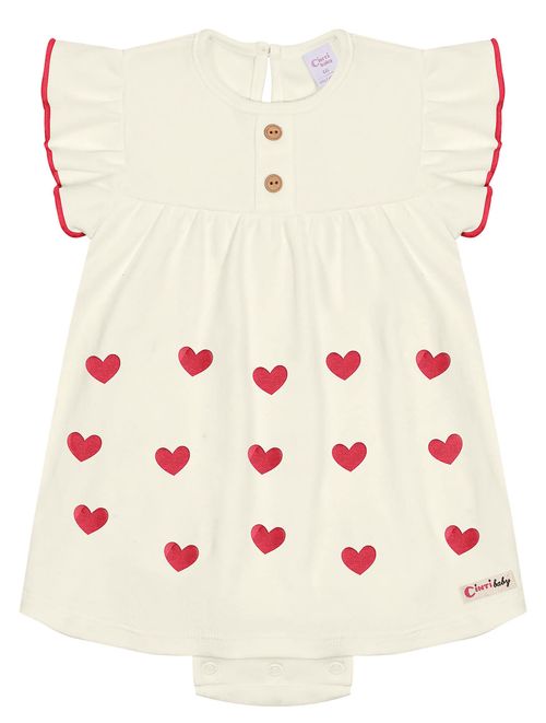Vestido Body Bebê Menina Corações Natural Cinti