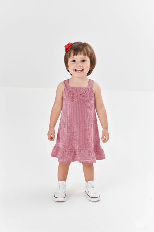 Vestido Bebê Menina Listrado Com Laço Rosa Mundo Cinti