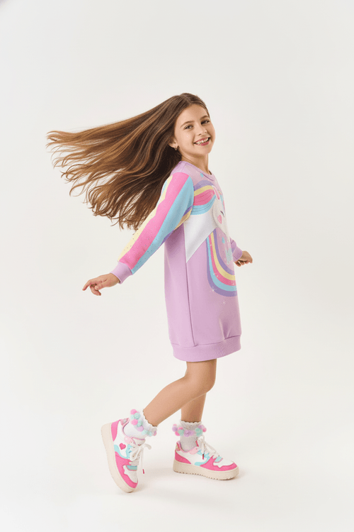 Vestido Infantil Menina Magic Unicórnio Lilás Mundo Cinti