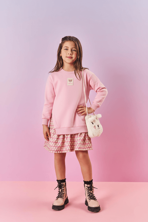 Vestido Infantil Menina Com Bolsa Rosa Mundo Cinti